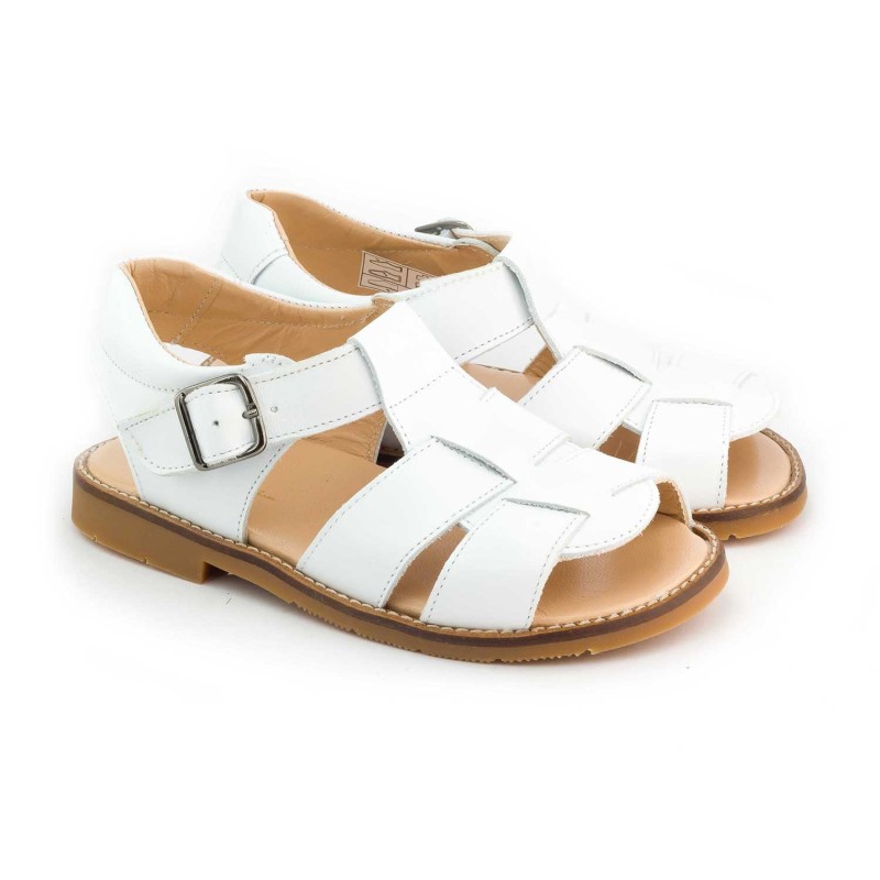 Sandales enfant en cuir blanc ou bleu, Boni Spartiate