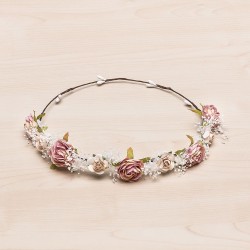 Demi-couronne de fleurs pour cheveux rose