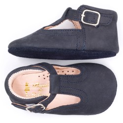 Boni Johan II - chausson bébé cuir - nubuck bleu